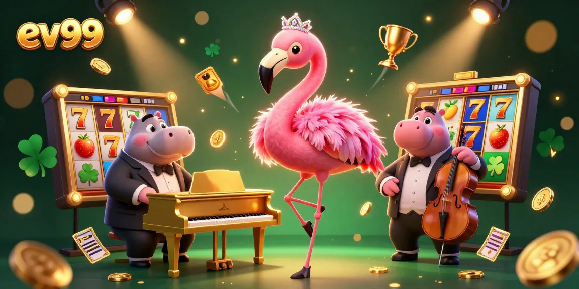 Experience the excitement of ev99 with vibrant 3D casino characters performing under dazzling spotlights.