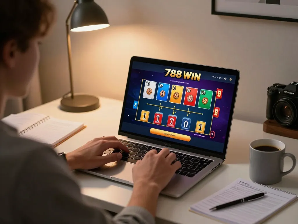 Engaging online casino gameplay with v788 WIN interface on laptop, highlighting strategic betting.