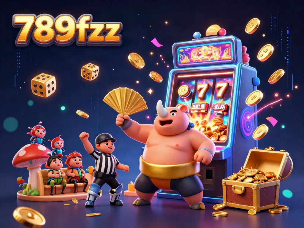 Experience the thrill of gambling with 789fzx as a powerful sumo champion beetle and golden treasures erupt around him.