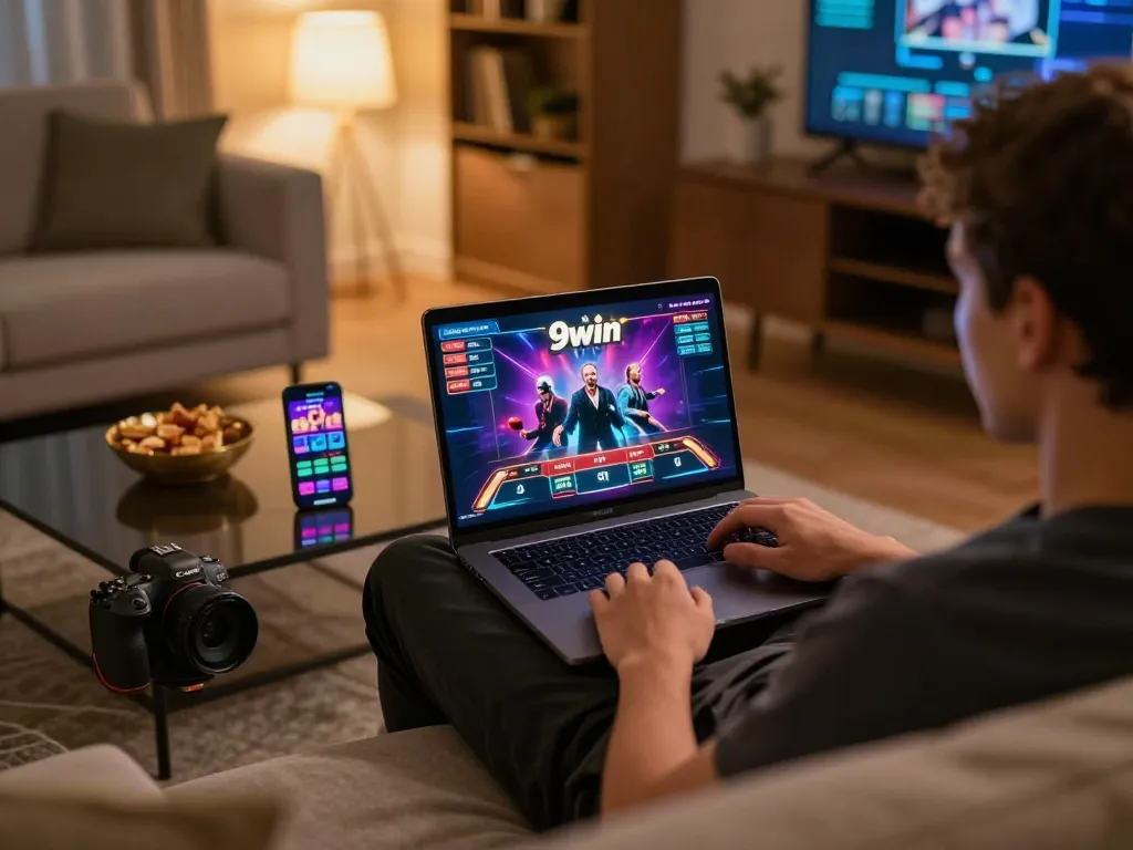 Engaging gameplay on 9win online casino platform displayed on laptop.