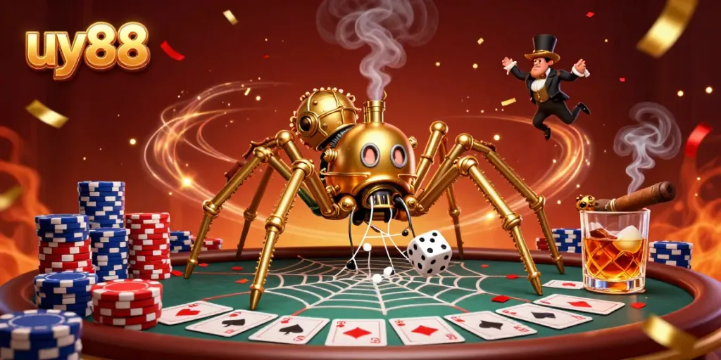 Catch the excitement of uy88 with whimsical 3D characters and vibrant poker elements.