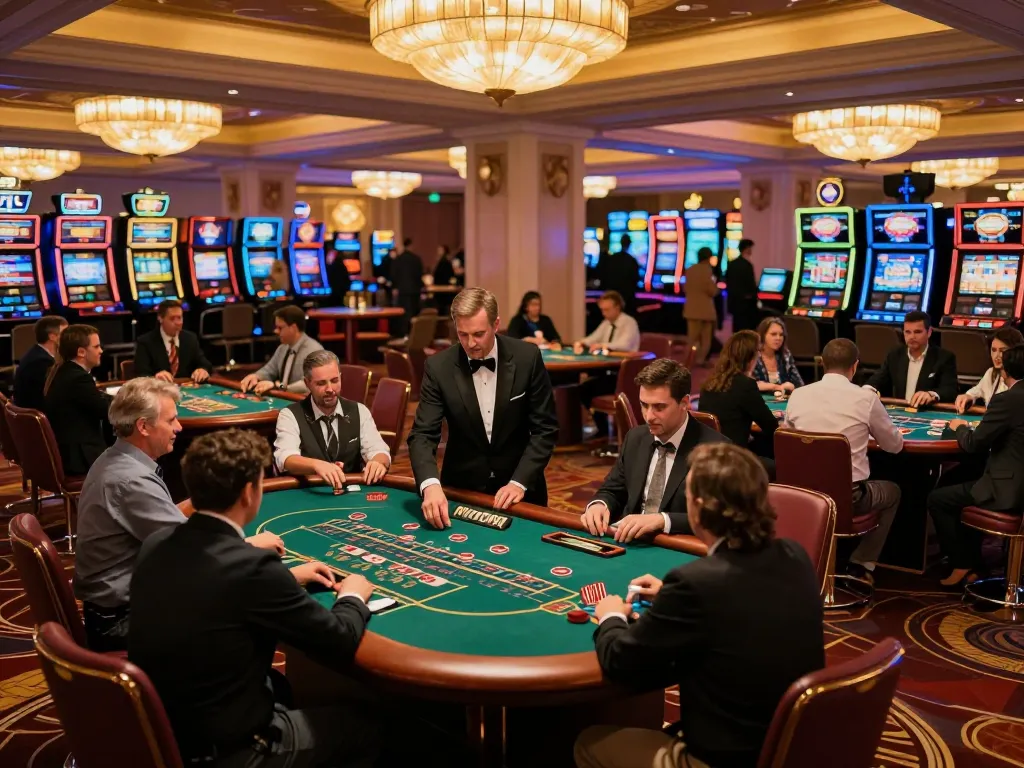 Players engaging in strategic gameplay at a bustling casino floor featuring 79sodoe games