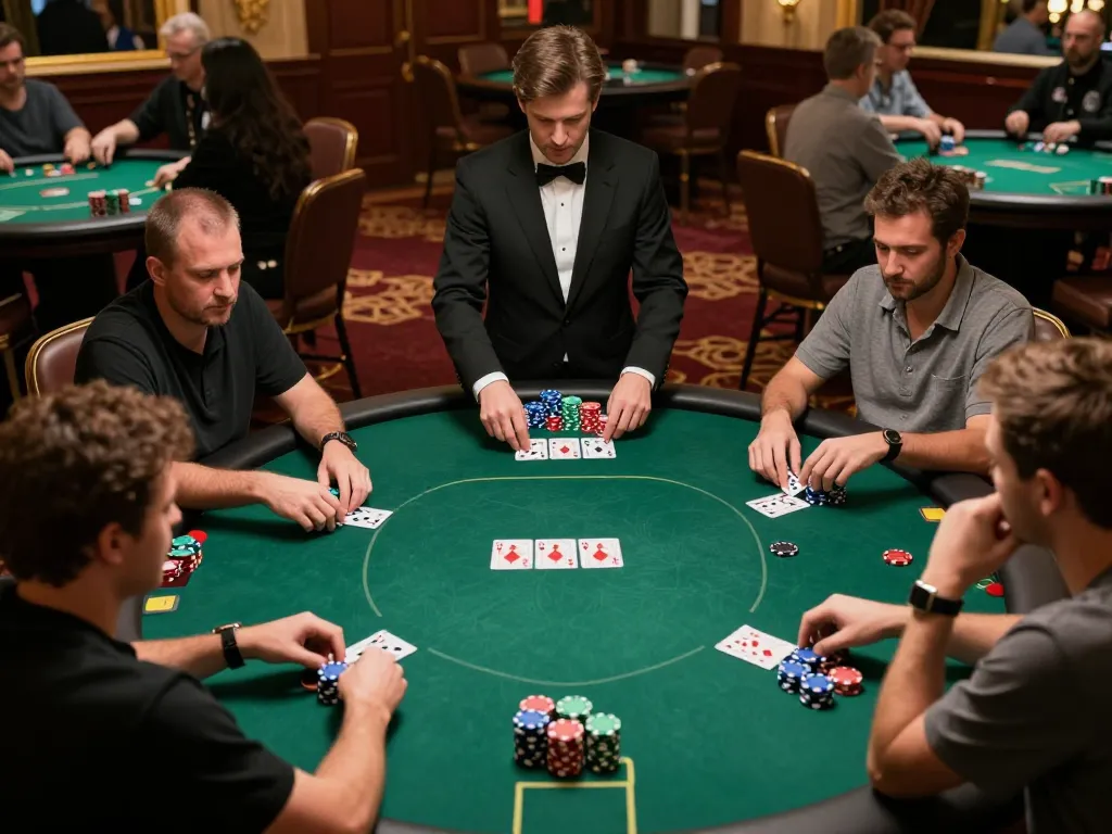 Players competing in a thrilling poker tournament at KJC365 as chips and cards highlight strategic play
