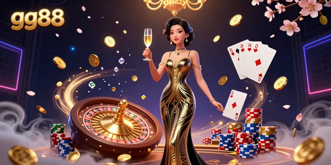Experience winning moments at gg88 with a glamorous casino scene featuring an elegant woman, roulette, and vibrant gaming elements.