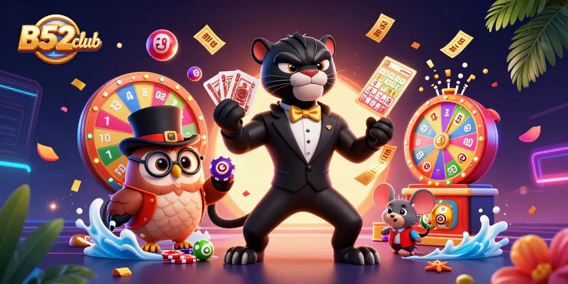 Experience thrilling gameplay at B52club with animated characters and vibrant casino elements.