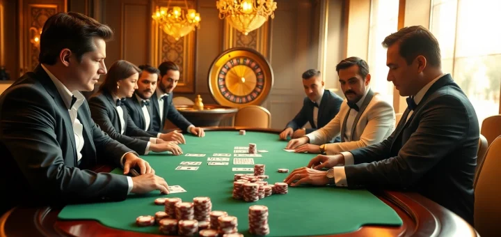 Watch players engage in high-stakes action at an elegant poker table, highlighting the thrill of ee jl.