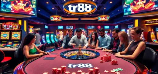 Experience the thrill of tr88 with vibrant casino tables and excited gamblers.