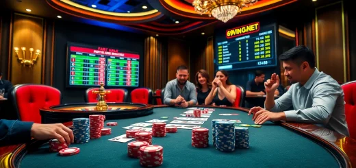 Intensely focused players at a poker table celebrating their wins at 69vn.gb.net casino.