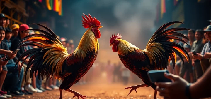 Live cockfighting event at sv368win.live, showcasing intense competition and vibrant atmosphere.