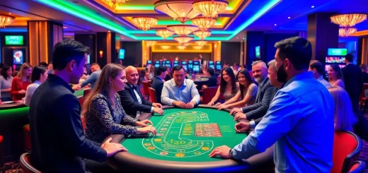 Experience the vibrant atmosphere of the w88.nyc casino with players enjoying blackjack and baccarat.