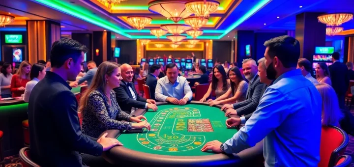 Experience the vibrant atmosphere of the w88.nyc casino with players enjoying blackjack and baccarat.