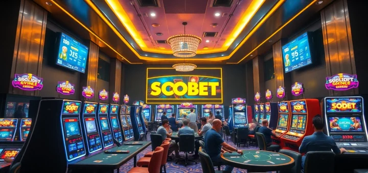 SBOBET.dance vibrant online gambling atmosphere with modern gaming lounge and live betting features.